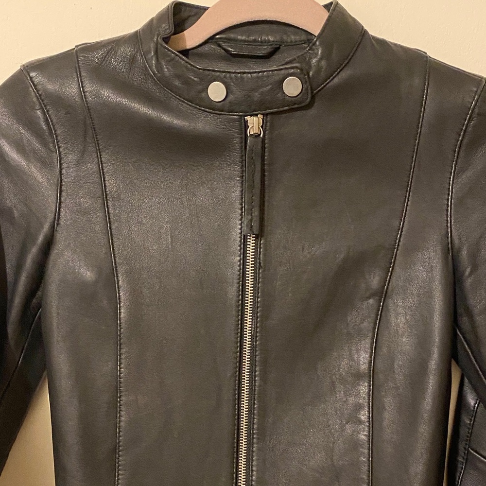 Zara Basic Black Genuine Sheep Leather Jacket - Black